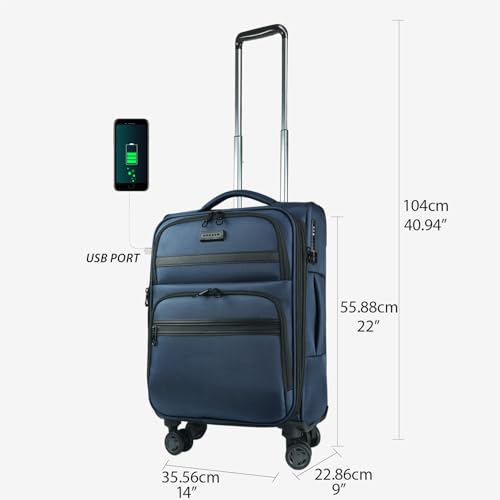 KROSER Softside Expandable Carry On Luggage with Front Business Pockets，20 Inch Suitcases with Spinner Wheels & Built-in TSA Lock, Durable Suitcase Rolling Luggage with USB Port, Haze Blue - color: Haze Blue-20, size: 20 inch