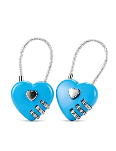 Padlock, Combination Lock, Small Locker Locks, Stainless Steel, Heart Shaped, 2 PCS, Makaron Blue - color: Makaron Blue