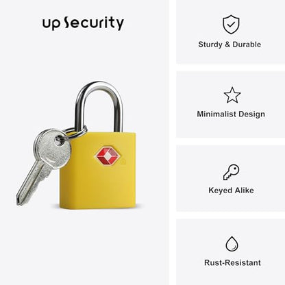 TSA Locks for Luggage, Keyed Alike Luggage Locks TSA Approved 4 Pack, Small Padlock with Key, Padlocks with Keys for Suitcase, Backpack, Bag Zipper, Tool Box, Case, Travel Essentials - color: Yellow