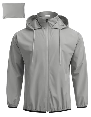 COOFANDY Men's Light Rain Jacket Packable Waterproof Raincoat Windbreaker - color: Gray, size: 4X-Large