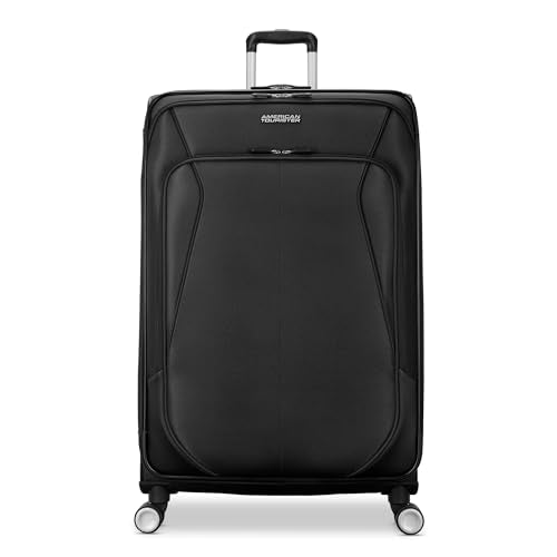 American Tourister 4 KIX 3.0 Checked-Large Softside Expandable Luggage with 4 Spinner Wheels, Black - color: Black, size: Large