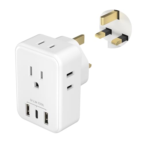 BN-LINK US to UK Plug Adapter, Type G Plug Travel Adapter with 4 AC Outlets and 3 USB Ports (1 USB C), UK Power Adapter for USA to Ireland England Dubai London Scotland British Kenya Hong Kong - style: Type G - UK Ireland