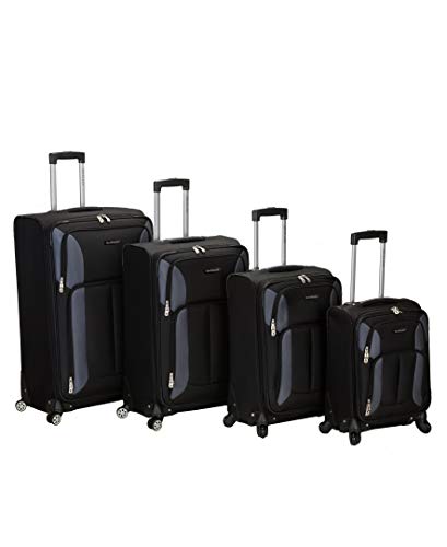 Rockland Impact Softside 4 Piece Spinner Wheel Luggage Set, (18"/22"/26"/30"), Black - color: Black
