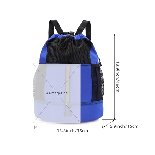 Valleycomfy Drawstring Gym Bag Sports Backpack With Shoe Compartment Blue - color: Royal Blue