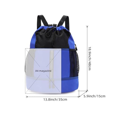 Valleycomfy Drawstring Gym Bag Sports Backpack With Shoe Compartment Blue - color: Royal Blue