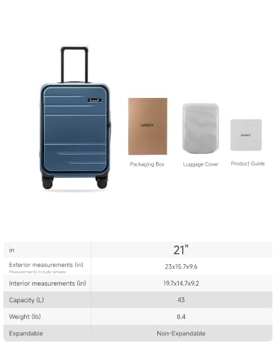 LUGGEX Top Opening Trunk Carry On Luggage, Aluminum Frame, Blue, 21" - color: Blue, size: 21 Inch Aluminum