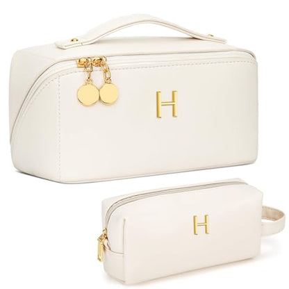 KKXIU Initial Makeup Bag for Women, Personalized Gifts for Women - color: Beige, style: H