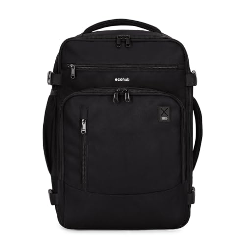 ECOHUB 19" Large Travel Backpack, Carry on Luggage Airline Approved, Water Resistant Rucksacks Fit 15.6" Laptop, AirTag Pocket, Lightweight Casual Daypack, 34L, Black - color: Black-4