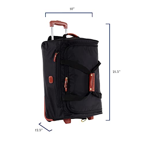 Bric’s X-Bag 21” Rolling Duffel, Water-Resistant Recycled Nylon Carry-On with Silent Wheels & Leather Details - color: Black