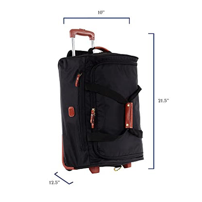 Bric’s X-Bag 21” Rolling Duffel, Water-Resistant Recycled Nylon Carry-On with Silent Wheels & Leather Details - color: Black