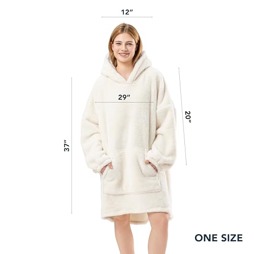 Berkshire Blanket Oversized Wearable Blanket Hoodie – SpaLoft Plush with Hood, Sleeves & Pocket - color: Cream