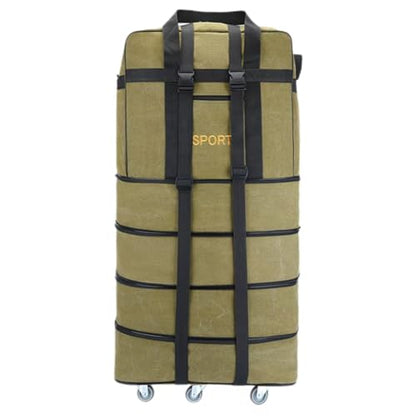 Expandable Extra Large Travel Canvas Duffel Bag with Wheels - color: Yellow Canvas, size: XL - 6 wheels
