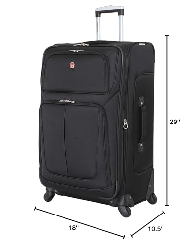 SwissGear Sion Softside Expandable Spinner Luggage Durable Lightweight Travel Suitcase, Black, Checked-Large - color: Black, size: Checked-Large