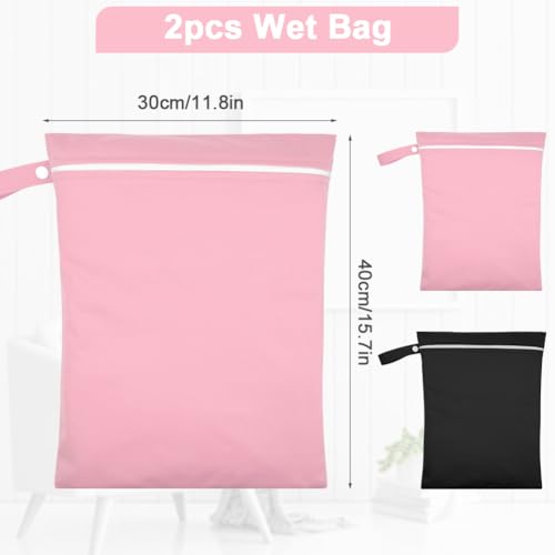 2PCS Wet Bags, Waterproof Reusable Cloth Diaper Bags, Black + Pink - color: Black & Pink - 2 Pieces - 30 x 40 cm