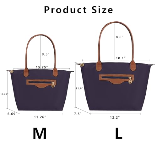 Waterproof Nylon Tote bag for Women Lightweight Designer Handbag with Zipper Stylish and Durable Purse - color: Purple, size: Large