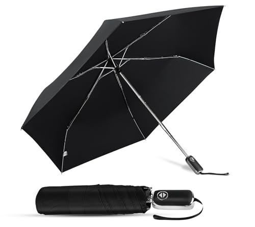 Automatic Mini Flat Umbrella Compact Travel Rain | Auto open close mini flat umbrella for purse, pocket, backpack, car, school, commute, office, travel and daily rain gifts - color: 01.Black, size: 46inch