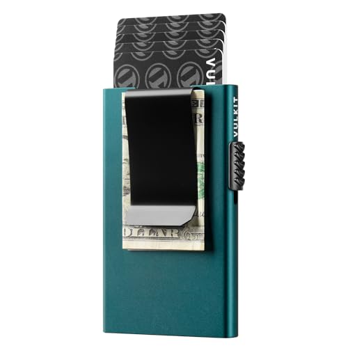 VULKIT Minimalist Credit Card Holder Pop Up Cards RFID Protection Slim Metal Wallet - color: Clip Ver Emerald Green