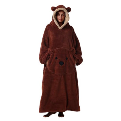 Moinlizy Oversized Wearable Blanket Hoodie for Women Men - color: Brown Bear