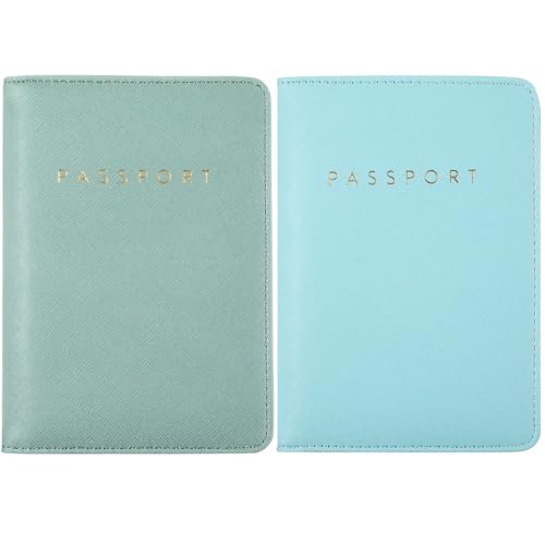 2 Pcs Passport Cover Holder for Travel Waterproof Leather Passport Wallet Case Book Travel Cruise Essentials for Women Men | Passport Wallet Cover Case for Women Men, Waterproof, Travel Must Haves Accessories, PU Leather, His & Her Passport Book - color: