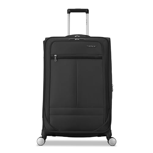 Samsonite Soft-Sided 25-Inch Lightweight Medium Checked Expandable Element Suitcase: Durable, 360° Spinner Wheels, Adjustable Telescopic Handle, 2 Front & 1 Side Pocket -Black - color: Black, size: 25-Inch Checked-Medium