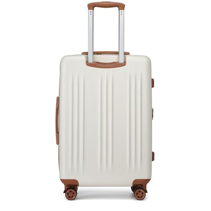 Kono 24 Inch Expandable Checked Luggage with Spinner Wheels TSA Lock Cream - color: Cream White, size: 24"
