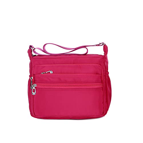 Crossbody Bag for Women Waterproof Shoulder Bag Multi Pockets Nylon Purse - color: Pink-s