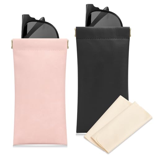 Sightor Sunglass Case, 2 Pcs Soft Eyeglass Cases for Women Glasses Pouch - color: Black, Rose