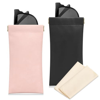Sightor Sunglass Case, 2 Pcs Soft Eyeglass Cases for Women Glasses Pouch - color: Black, Rose