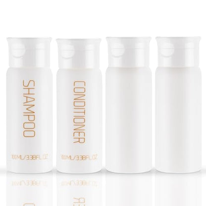 Travel Bottles for Toiletries 4 PCS 3.38oz Shampoo Bottles | TSA Approved, Leak Proof, Refillable, Plastic Squeeze Bottle, Toiletry Bottle - size: C-3.38oz-2label2blank