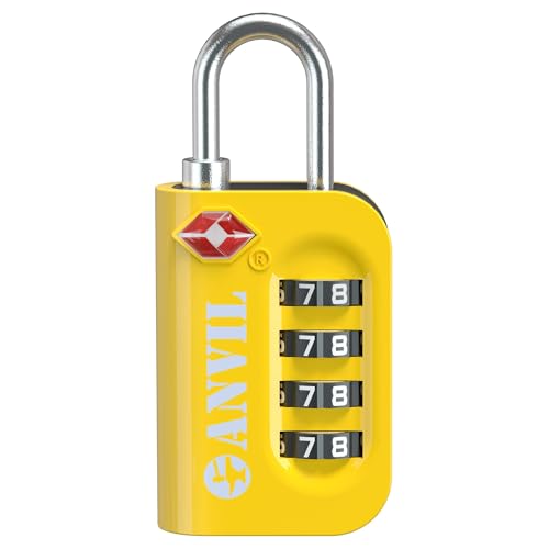 ANVIL TSA Approved Luggage Lock - 4 Digit Combination, 10,000 Combinations, Easy-Read Password Window, Travel Lock for Suitcases, Backpacks, Gym & Student Lockers, Baggage - color: YELLOW 1 PACK