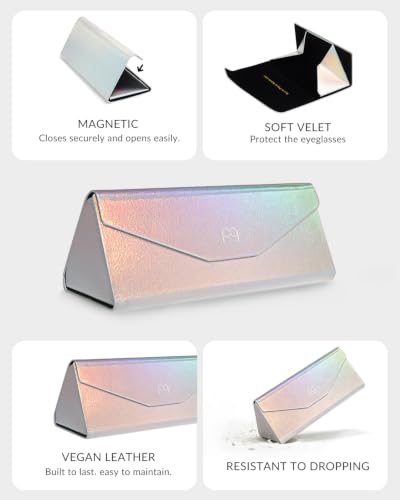 Payne Glasses Foldable Sunglasses Case, Holographic Glasses Case | Tri-Fold Eyeglasses Case Hard Shell, Portable Magnetic Glasses Holder for Women Men - color: Silver - 1 Pack