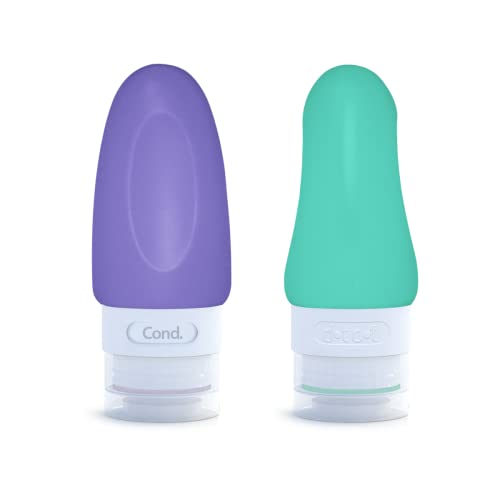 Dot&Dot Leak Proof Travel Bottles - Tubes for Liquid TSA Approved 1oz Silicone Toiletries Travel Shampoo & Conditioner Containers with Labels - color: 4pc 1.25 oz - Purple/Green/Yellow/Blue