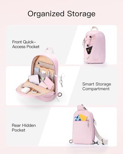 Inateck Sling Bag X-Row with RFID Blocking, Spacious Crossbody Shoulder Chest Everyday Carry Bag with Quick-adjust Strap, Water-resistant Sling Backpack for Men, Women, Travel, Cycling, Hiking, Pink - color: Pink