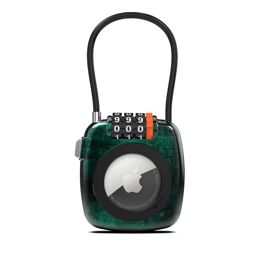 AirTag Lock for Luggage, Suitcase, Compatible with Apple Air Tag Holder, Combination Cable Lock Air TagHolder for Kids Backpack, Car Key, Keychain, Bike Tracking, Metal GPS Tracker Case - color: Retro Green