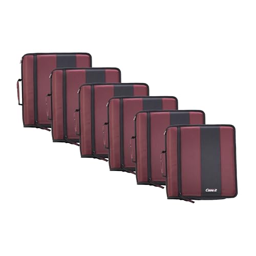 Case-it School Zipper Binder | 2-Inch O-Rings | 350-Sheet | D-251 Burgundy - color: Burgundy, size: 6 Pack