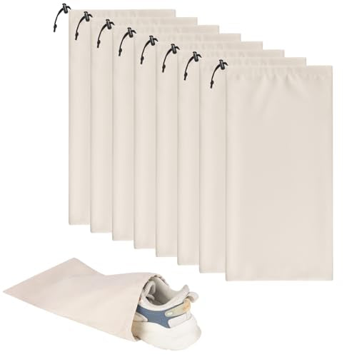 8 Pcs Single Shoe Bags for Travel with Drawstring,18"X9",Beige - color: Beige