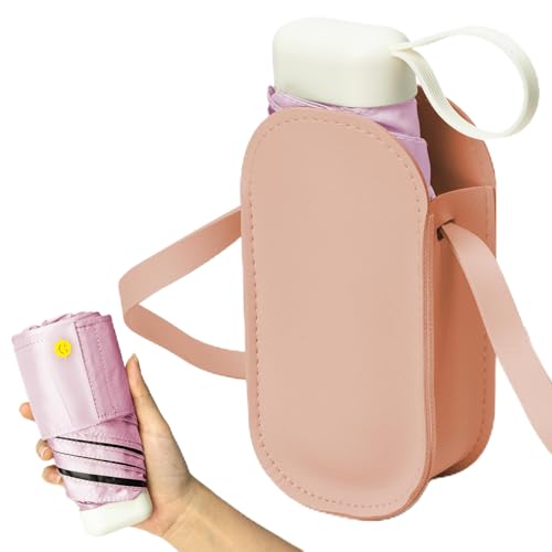 Mini Travel Folding Umbrella - Small Compact Sun Retractable Umbrella with Case, Lightweight Portable UPF 50+ Rain UV Protection Windproof Parasol for Pocket Backpack Women Girls Lady - color: Pink
