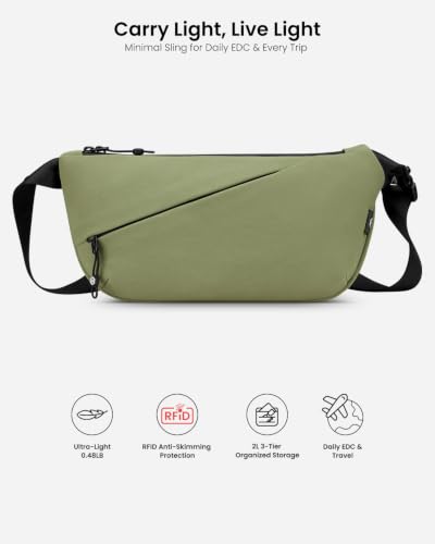 Flux 2L Sling Chest Bag with RFID Blocking Crossbody for Men Women - color: Avocado Green