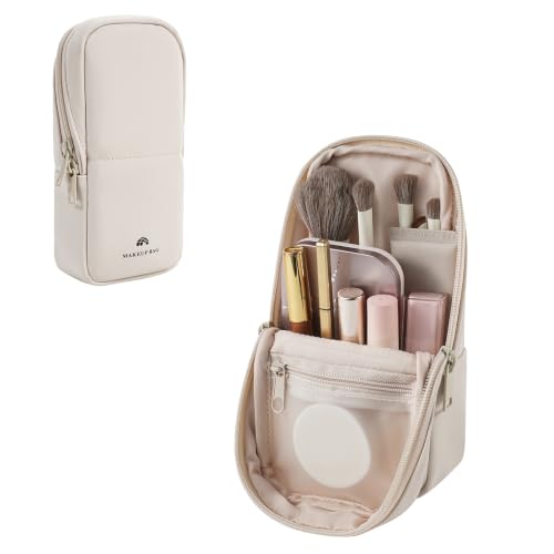 RSRSLEII Small Standing Makeup Bag, Wipe-Clean Brush Holder (01Beige) - color: 01Beige