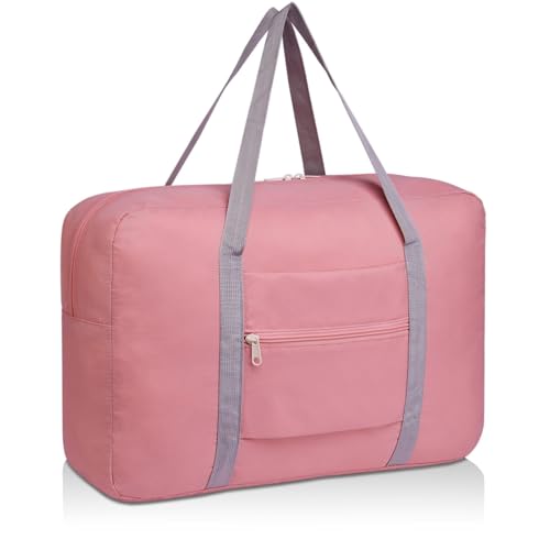Lightweight Foldable Travel Duffel Bag, Compact Carry-On Luggage for Overnight Trips, Unisex Weekender (Pink) - color: Pink