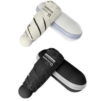 BAODINI Mini Travel Umbrella with UV Sun Protection, Compact Pocket-Size - color: 2 Pack Beige & Black