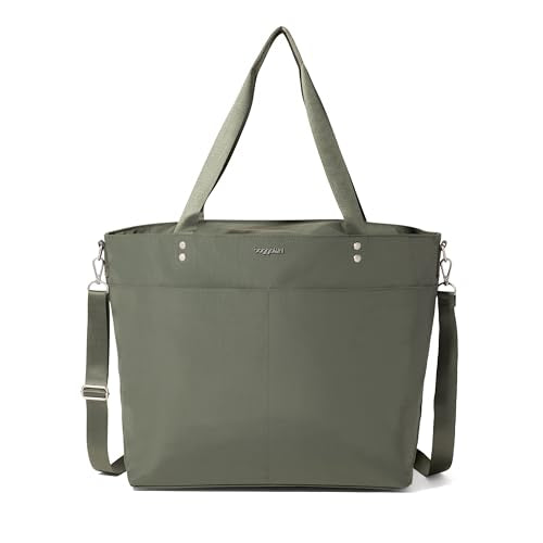 Baggallini Carryall Tote - Lightweight Nylon Zipper Top Weekender Travel Beach Bag w/Luggage Sleeve - color: Thyme