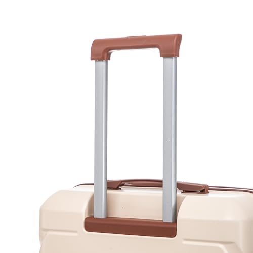 Luggage 3 Pcs Sets ABS Hardside Luggage Set Spinner Wheel Suitcase - color: Brown/Ivory, size: 20/24/28 Inch