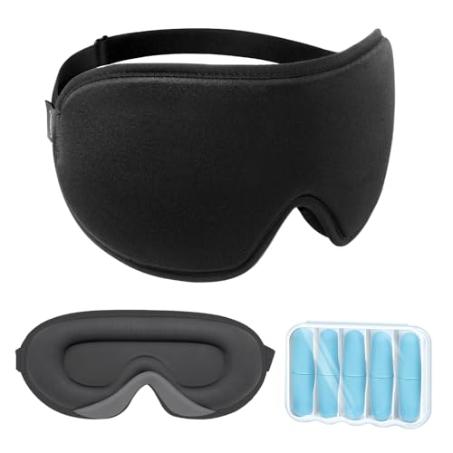 LYSIAN 3D Blackout Sleep Mask for Side Sleepers, 5 Pairs Ear Plugs, Black - color: Black