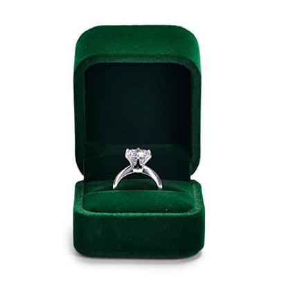 Green Velvet Ring Box, Single Ring Case for Proposal & Engagement - size: 1.97" x 2.36" x 1.97"