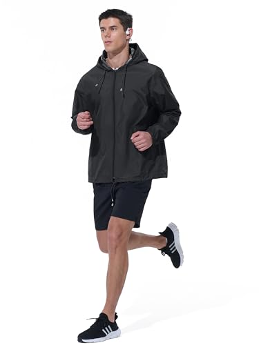 UIQUR Mens Rain Jacket Raincoat Waterproof Windbreaker - color: Black, size: XX-Large