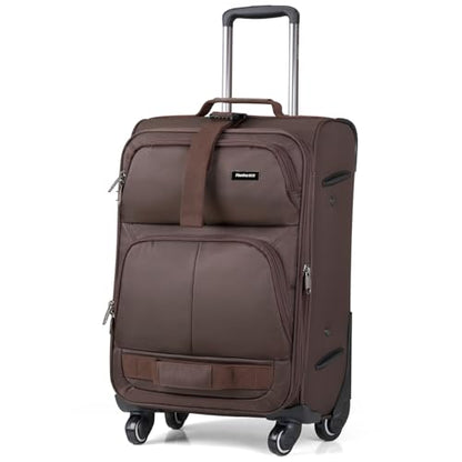 Hanke 24 Inch Softside Expandable Checked Luggage with 4 Spinner Wheels - color: Coffee, size: 24 Inch