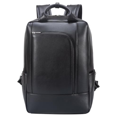 TIDING Genuine Leather 15.6 Inch Laptop Backpack for Work College, Black