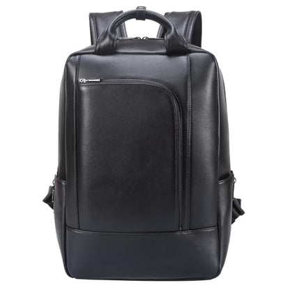 TIDING Genuine Leather 15.6 Inch Laptop Backpack for Work College, Black