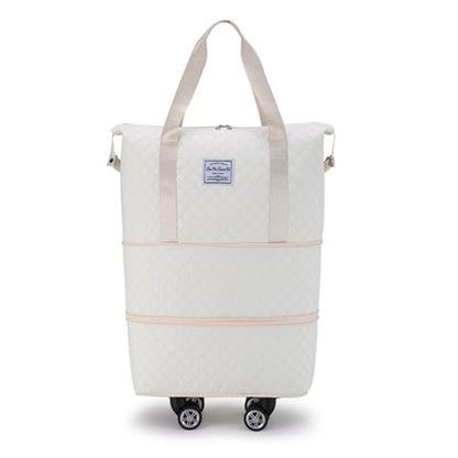 Rolling Duffle Bag with Wheels, Detachable Spinner Wheels, Wet Pocket, Beige - color: Beige